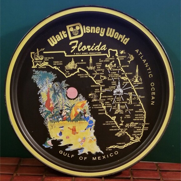 Vintage Walt Disney World Map Of Florida Souvenir Serving Tray 11" - Picture 1 of 6